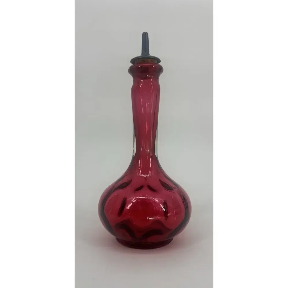 Vintage Fenton Cranberry Coin Dot Barber Bottle Art Glass w/ Original Stopper